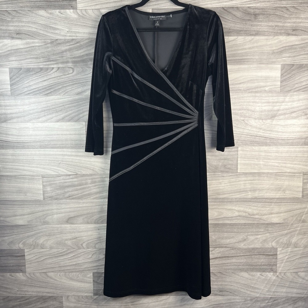 Connected Apparel Cocktail Dress Women's 10 Black Velvet V Neck Witchy Steampunk
